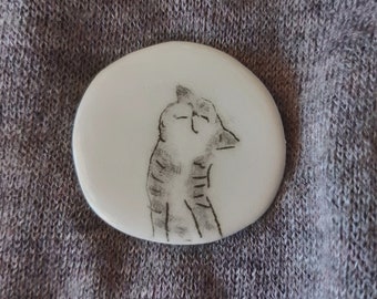 Hand-Painted Ceramic Tabby Cat Brooch: Cat Lover Gift