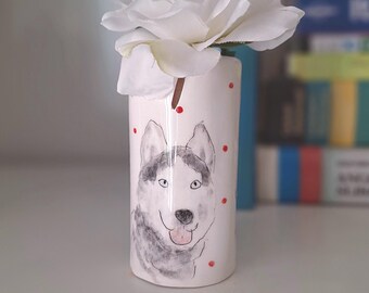 Custom Hand-Painted Dog Portrait Pottery Vase, Personalized Pet Memorial Gift