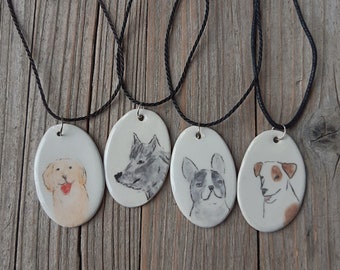 Custom Handmade Dog Portrait Ceramic Pendant, Personalised Dog Necklace, Dog Mama Jewelry