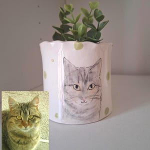 Aangepaste kattenportret bloempot, handgeschilderde aardewerk plantenbak