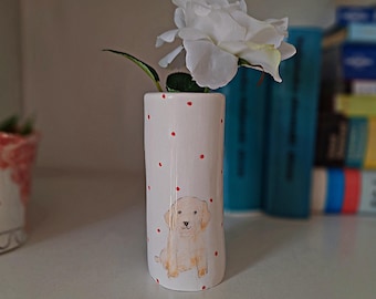 Vase fait main en poterie Golden Retriever : décoration Dog Mama