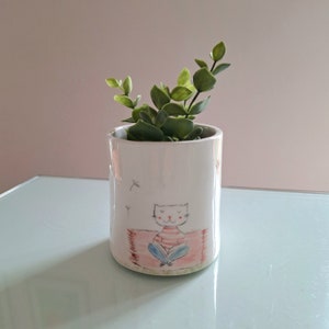 Handmade Pottery Planter with Cat