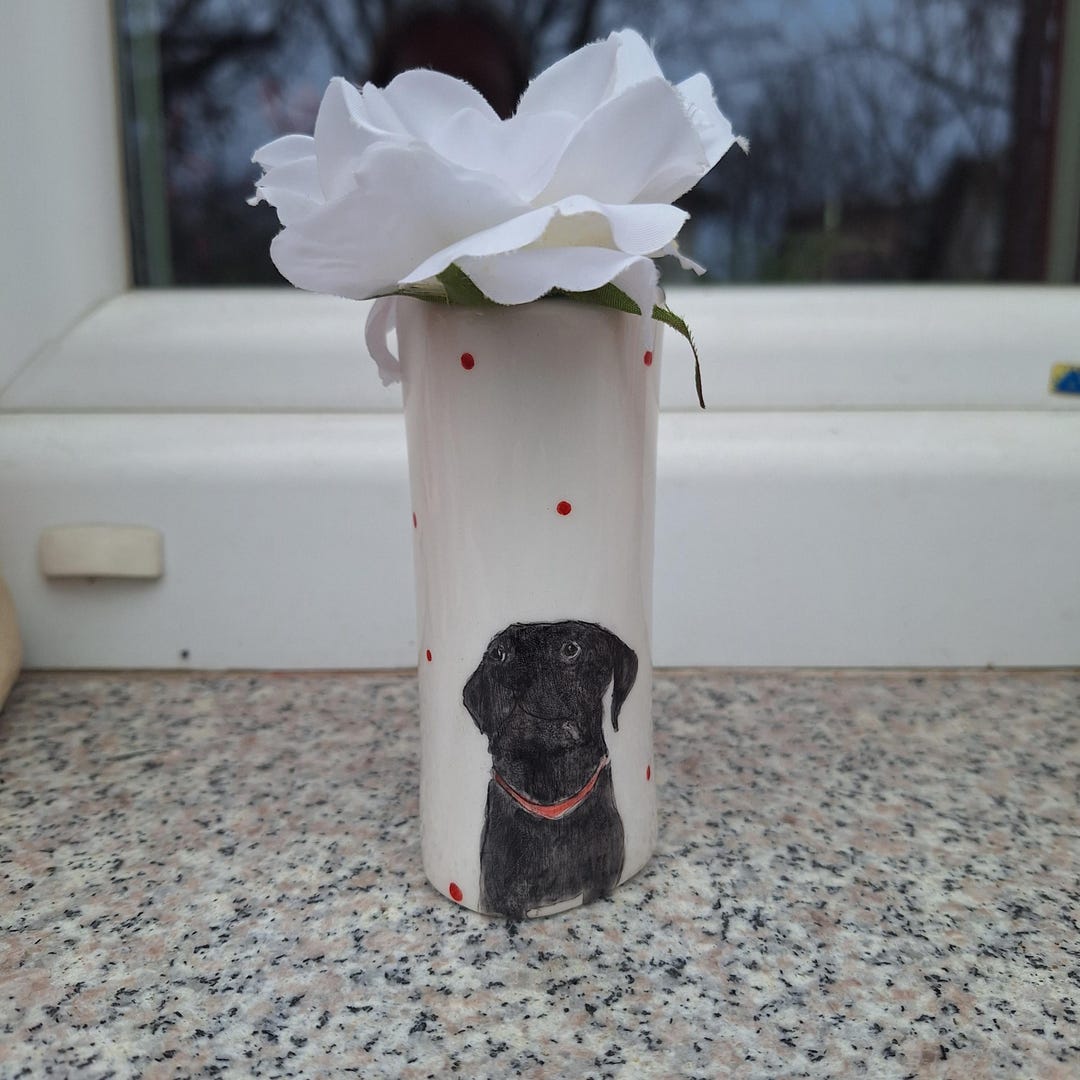 Cute Handmade Black Labrador Dog Pottery Vase, Hand Painted Dog Vase ...