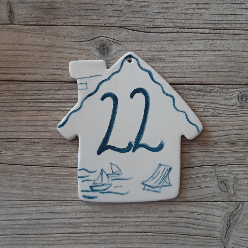 Handmade Blue Ceramic Beach House Address tile