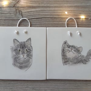 Carrelage en poterie fait main : portrait de chat personnalisé, cadeau pour amoureux des chats