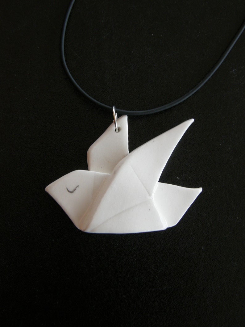 Witte Origami vogel ketting Origami vogel hanger keramische Etsy