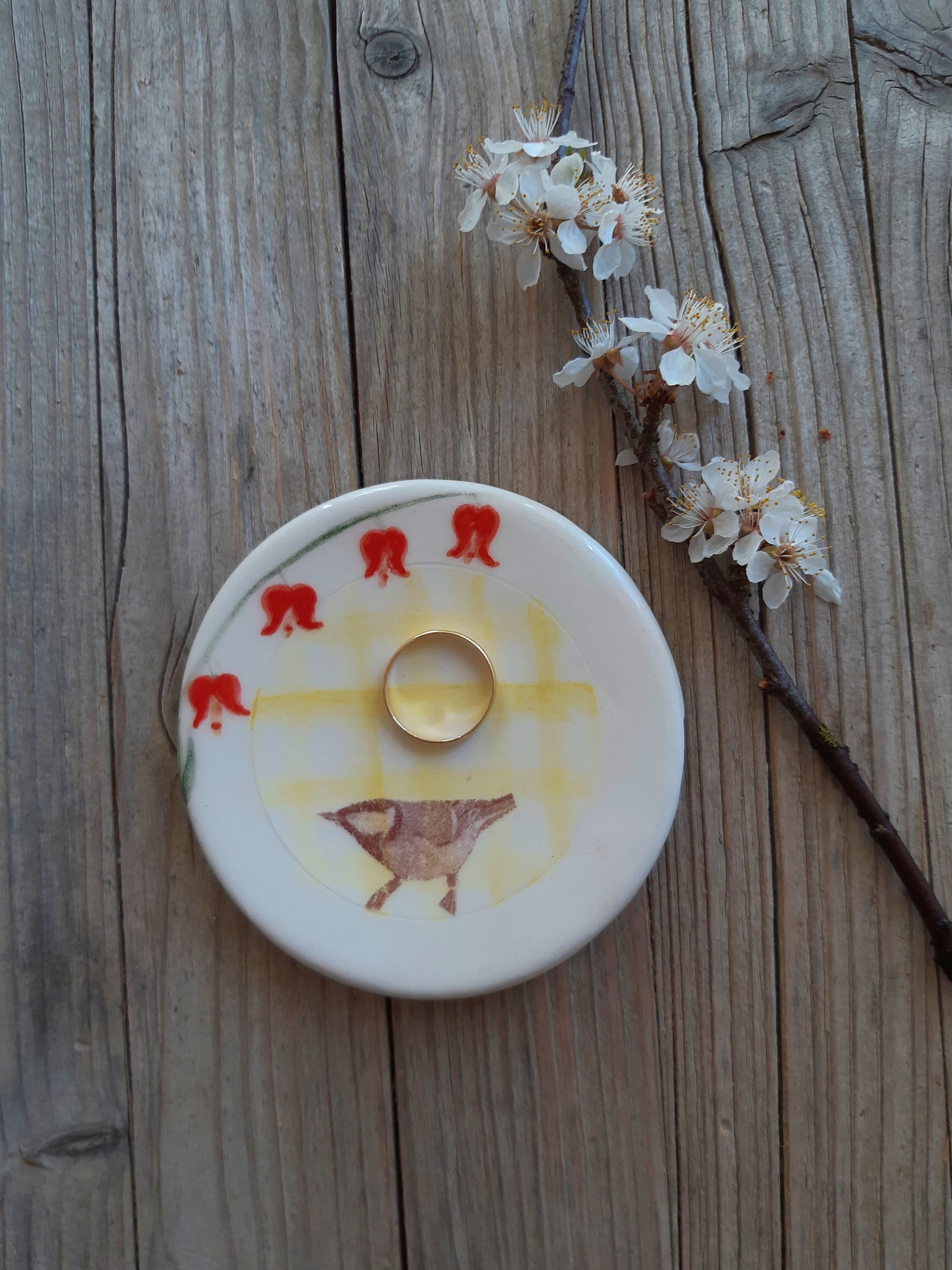 Pottery Ring Dish With Vintage Bird Vintage Look Ring Dish Etsy Australia