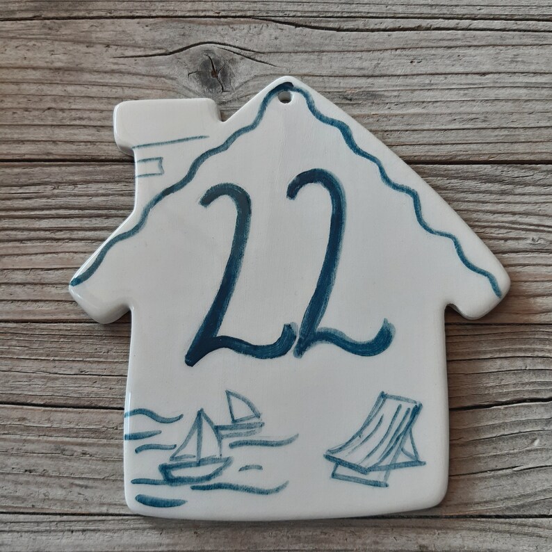 Handmade Teal Blue Pottery House Number,