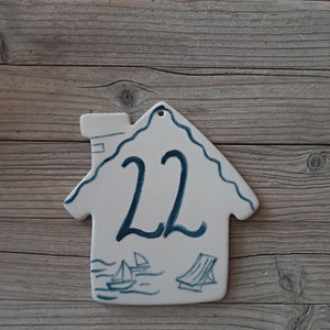 Teal blue Beach House Number Tile,