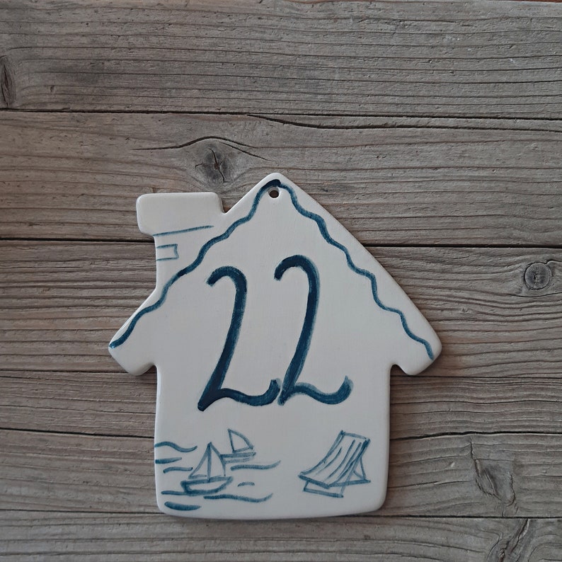 Teal blue Beach House Number Tile,