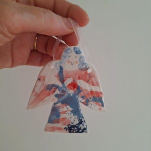 Handgemachte Abstrakte Keramik Engel Ornament: Blaue Haarkeramik
