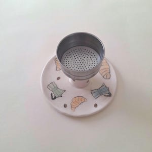 Handmade Colorful Pottery Cafetiera Funnel Stand, Bialetti Strainer Funnel Holder