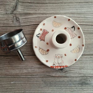 Handmade Colorful Girly Pottery Cafetiera Funnel Stand, Bialetti Strainer Funnel Holder