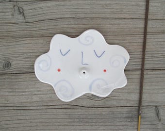 Handmade Ceramic Cloud Incense Holder: White Pottery Ring Dish