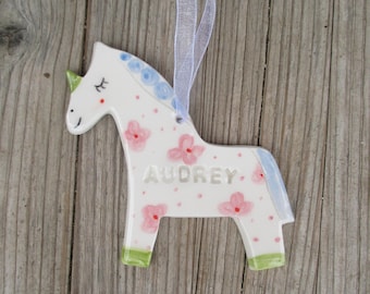 Personalised Unicorn Ornament with Name, Custom Made Unicorn Christmas Ornament, Personalised Gift for Children