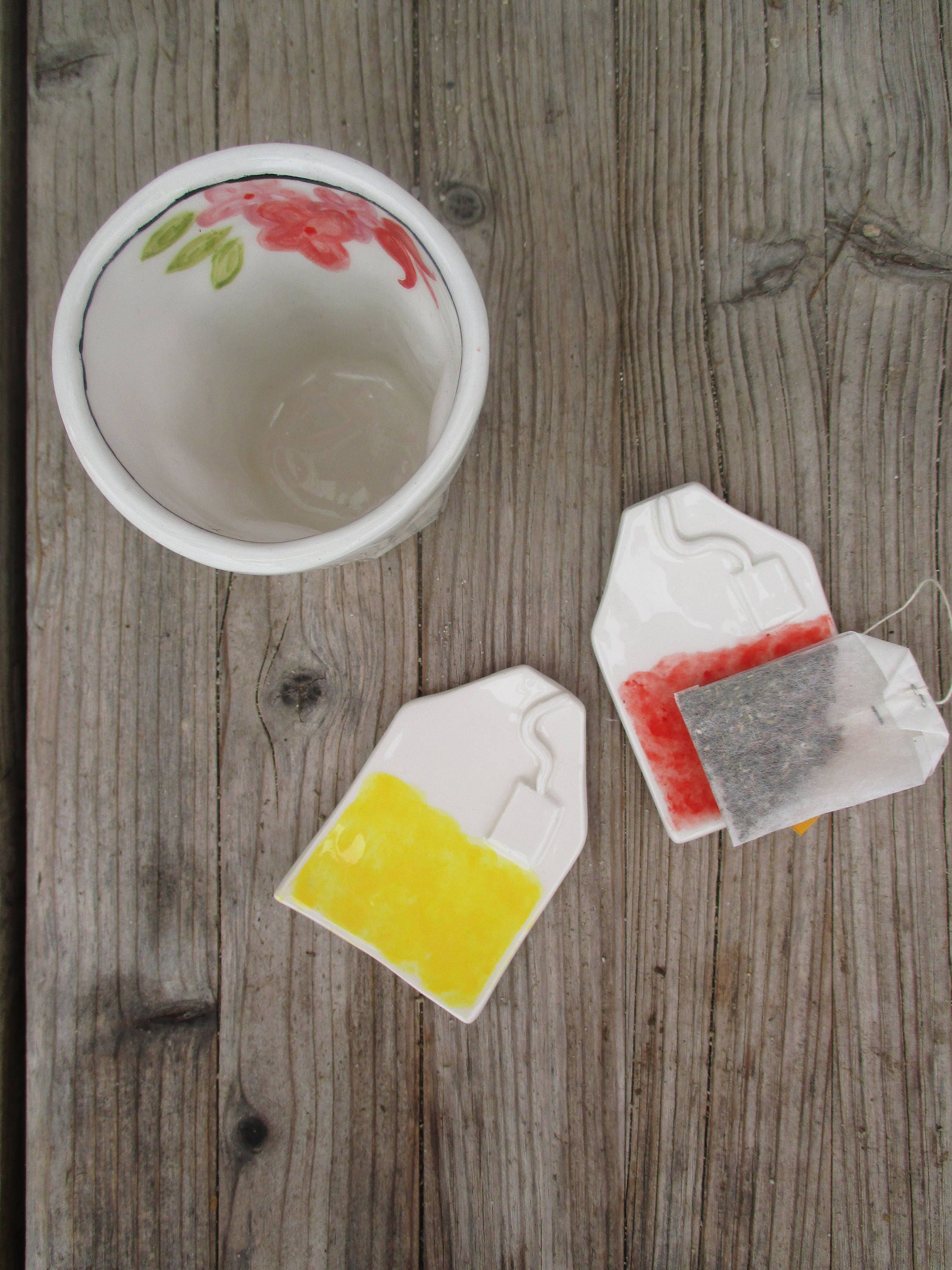 Paire de 2 Porte-Sachets Thé en Poterie, Repos Du Sachet Thé, Décor Vivid Tea Time, Cadeau Pour Mama