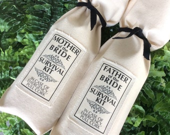 Father of the Bride, Mother of Bride, Custom Set Wine Bag, Survival Kit, Wedding Gift for Dad, Gift for Mother, Funny Wedding Wine, Mom Dad