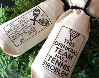 Tennis Wine Gift Bag Set, LOVE TENNIS WINE, Tennis Bags, Custom Canvas Bag, Tennis Racket, Team Captain, Sport Prize, Tournament, Trophy