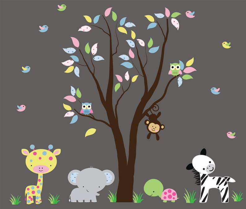 Jungle Tree Wall Decal REUSABLE Fabric Wall Decal Eco-friendly Pvc Free 804