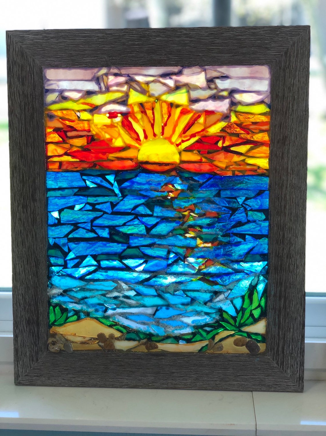 Melissas Sunrise Mosaic stained glass panel window hanging Etsy
