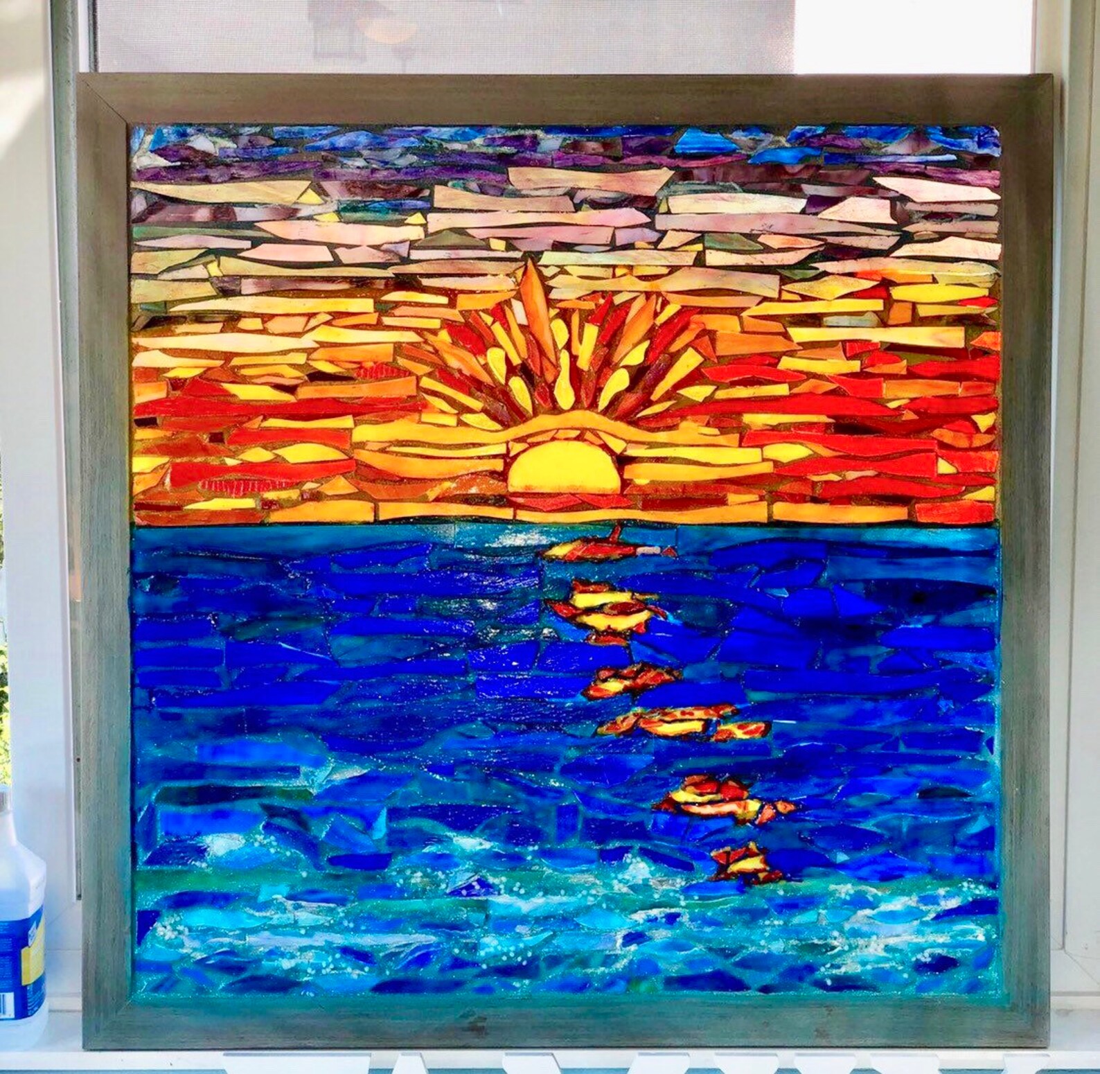 Melissas Sunrise Mosaic stained glass panel window hanging Etsy