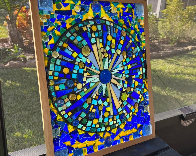 Stained Glass Mosaic Window Gift Landscape Art Sunset Etsy