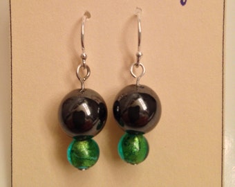Hematite, Foil-lined Green Glass