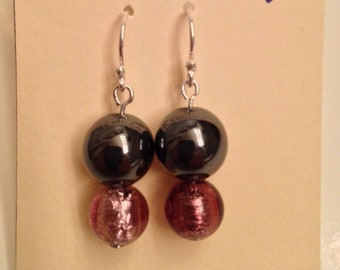 Hematite, Foil-lined Purple Glass