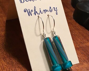 Aqua Cane w/Orange & Lavender Swirls, Aqua glass