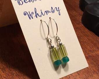 Yellow  cane & teal sea glass