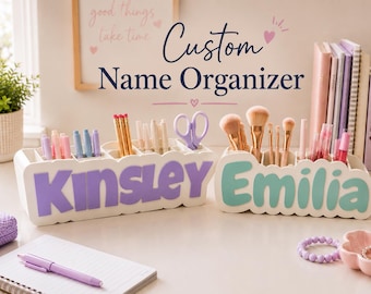 Custom Name Desk Organizer | Personalized Pen & Makeup Holder | Custom Vanity Organizer | Kids Tween Teen Desk Decor Gift