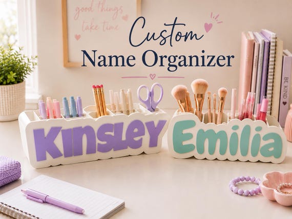 Custom Name Desk Organizer | Personalized Pen & Makeup Holder | Custom Vanity Organizer | Kids Tween Teen Desk Decor Gift