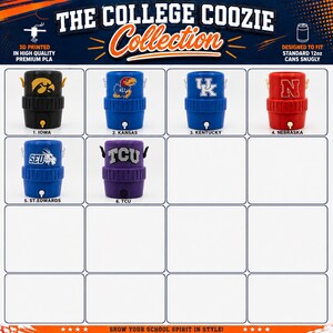College Football Can Cooler | 37 Team Options | 3D Printed Drink Holder | Fits Standard 12 oz Cans | Tailgate Gift | Football Fan Gift image 13