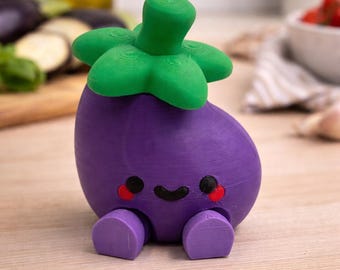 3D Printed Articulated Eggplant Figure | Kawaii Desk Decor