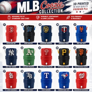 MLB Baseball Can Cooler | 3D Printed Team Coozie | Fits 12 oz Cans | Baseball Fan Gift | Summer Tailgate Drink Holder zdjęcie 11