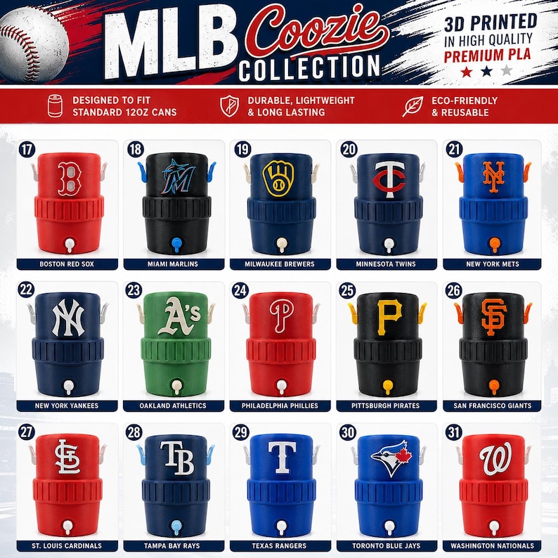 MLB Baseball Can Cooler | 3D Printed Team Coozie | Fits 12 oz Cans | Baseball Fan Gift | Summer Tailgate Drink Holder zdjęcie 11