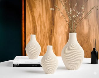 Modern Ribbed Vase | 3D Printed Decorative Vase | Minimal Home Decor | Small or Large