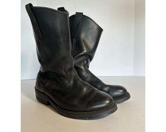 Vintage Red Wing Pecos 1116 Herren-Arbeitsstiefel aus schwarzem Leder zum Hineinschlüpfen, hergestellt in den USA, Größe 8 E