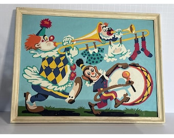 MCM schilderen op nummer 1961 Circus, Clown, Grillig, Vintage Ingelijste Wanddecoratie,