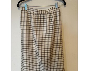 Vintage Valentino Plaid Pencil Skirt Brown Cream High Waist 28"