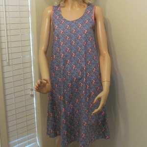 Late 1960's 1970's Tent Dress in Blue Floral Cotton Calico with Big Pockets image 1