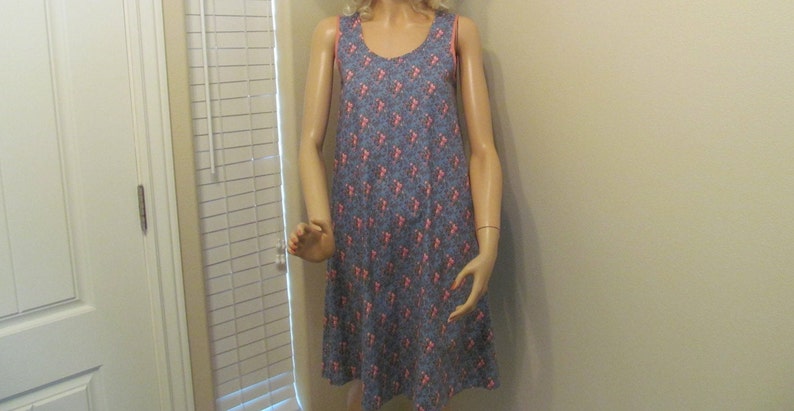 Late 1960's 1970's Tent Dress in Blue Floral Cotton Calico with Big Pockets image 1