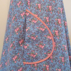 Late 1960's 1970's Tent Dress in Blue Floral Cotton Calico with Big Pockets image 3