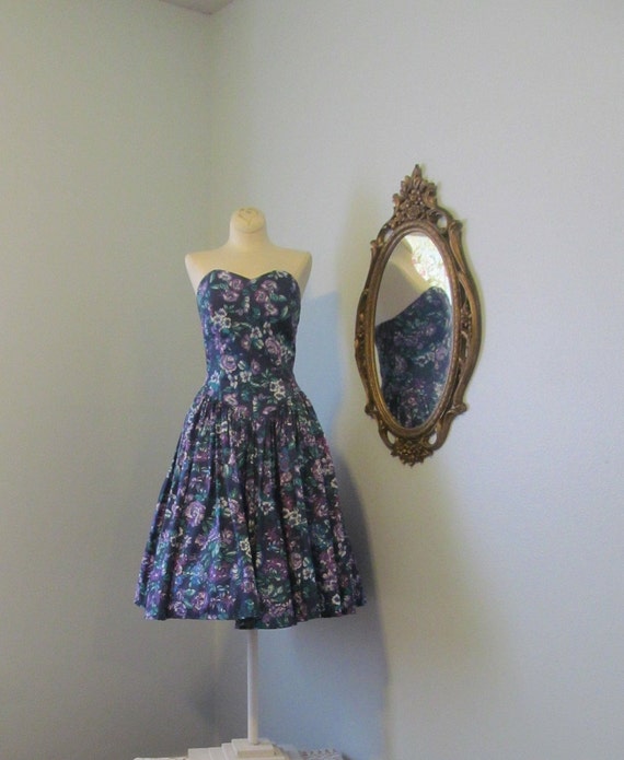Vintage 1980s 1990s Strapless Navy Blue And Purpl… - image 1