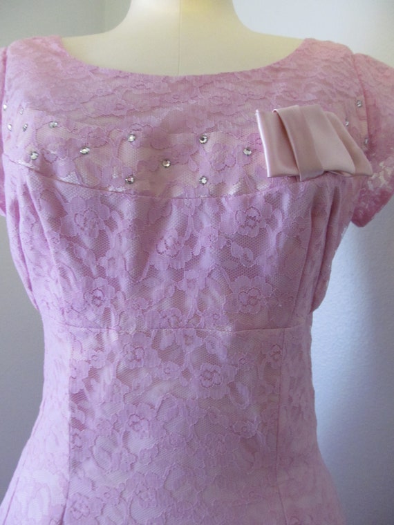 Vintage 1950s Lilac Lace Formal With Rhinestone T… - image 3