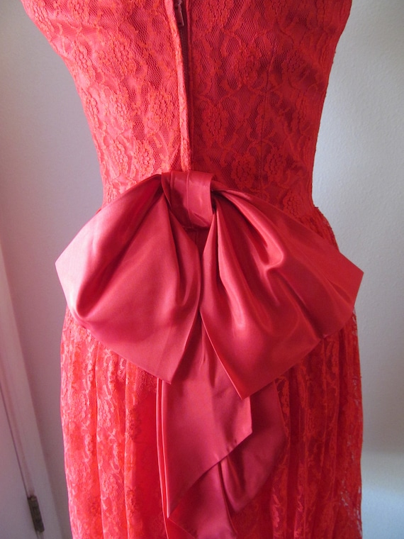 Vintage 1950s 1960s Red Lace Party Dress Swing Pi… - image 7