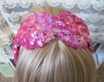 1950s Hot Pink Iridescent Sequin Headband Party Special Occasion