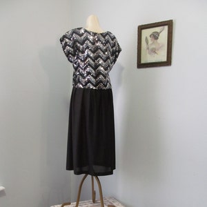 Vintage 1970s Black And Silver Zigzag Sequin Party Cocktail Dress Disco Toni Todd