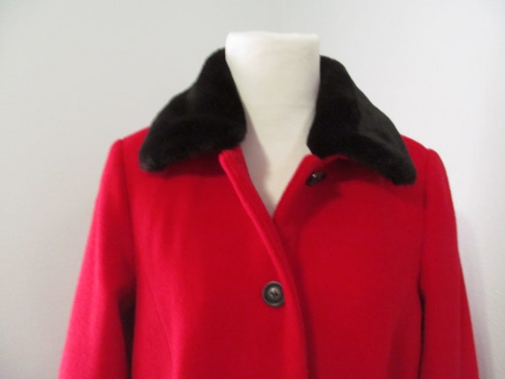 Red Wool Coat Scandinavian Embroidery Black Faux … - image 10