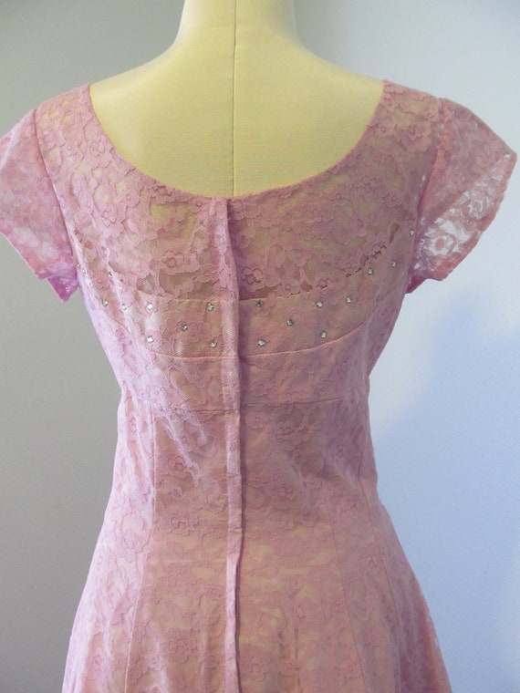 Vintage 1950s Lilac Lace Formal With Rhinestone T… - image 6